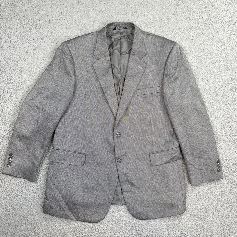 Jos. A. Bank Signature Silk Camel Hair Blazer Men 46R Silver Herringbone Jacket